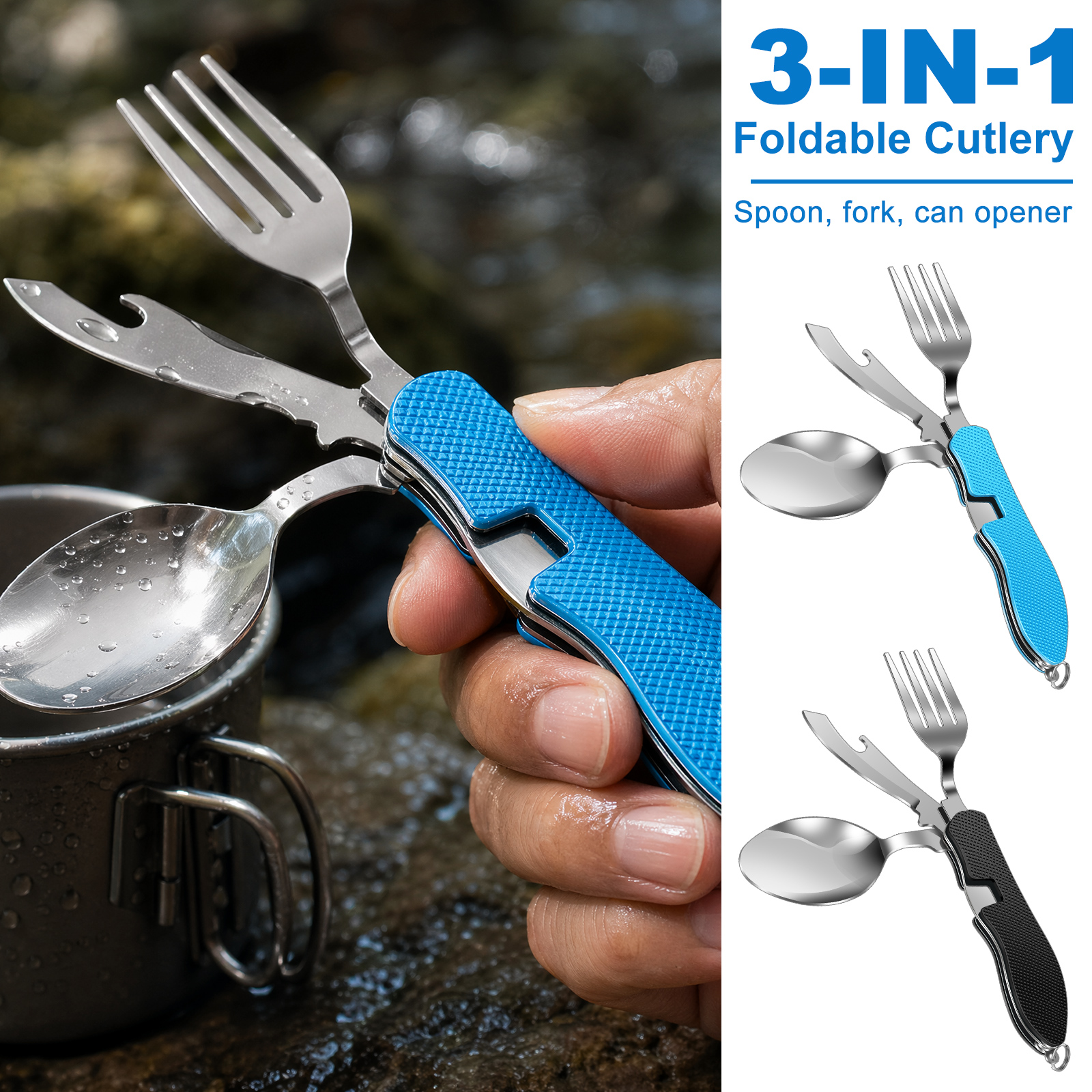 Camping Cooking Set Stainless Steel - Multifunction 3 in 1 Camping Utensils