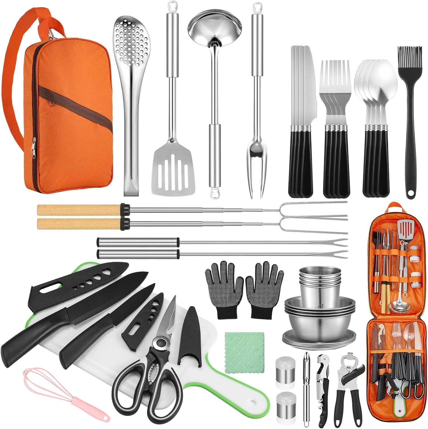 Camping Cooking Set Stainless Steel - 45-Piece Camping Cookware Set - Stainless