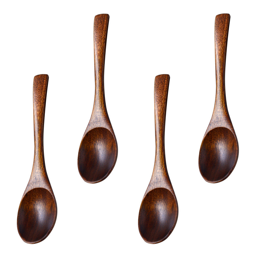 Camping Cooking With Kids - 4Pcs Wooden Kids Soup Spoons Natural