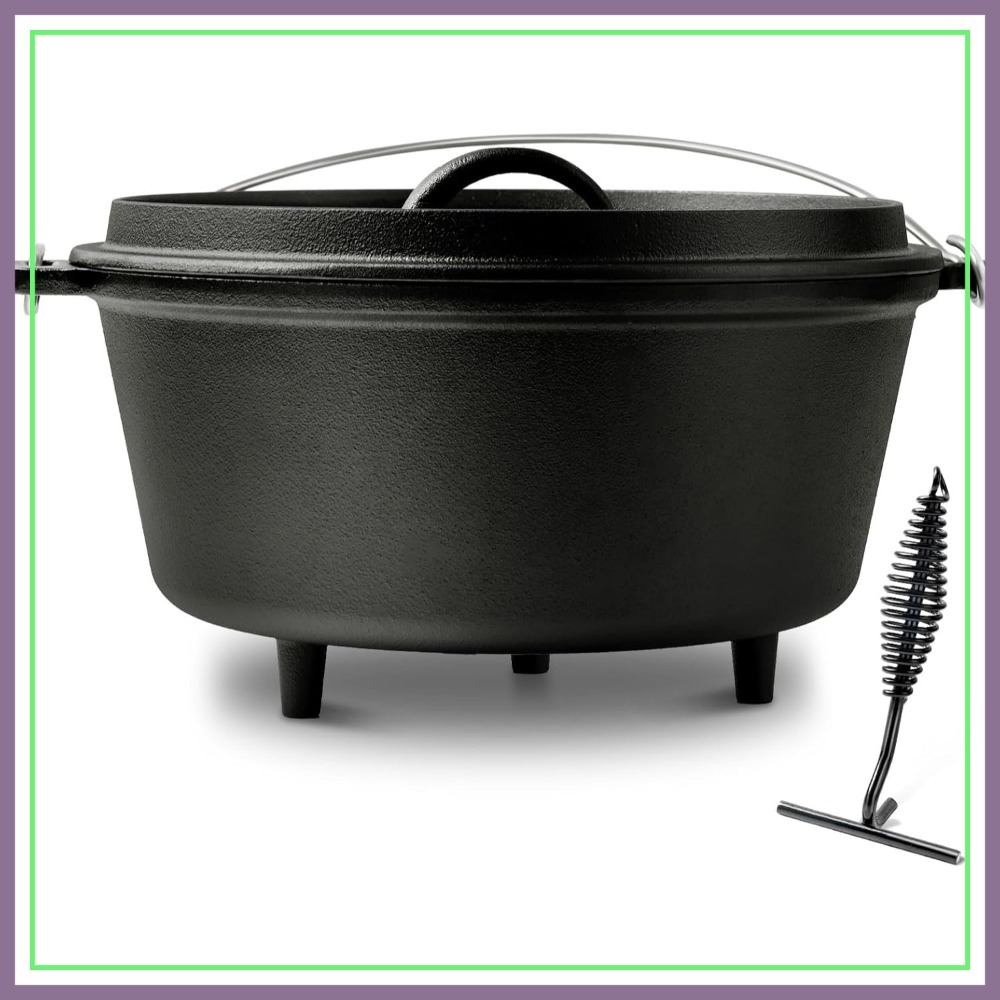 Camp Dutch Oven Cast - 10 QT Pre-Seasoned Cast Iron Camp