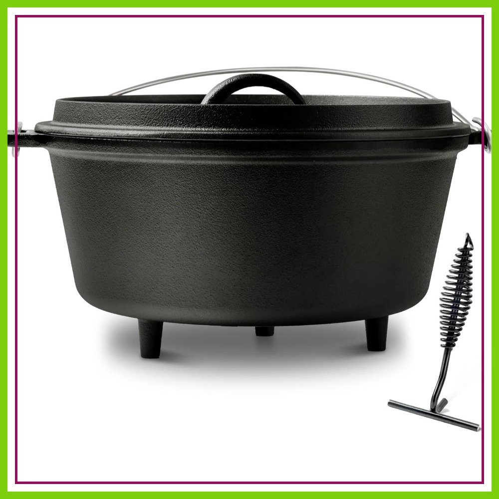Camp Dutch Oven Cast - Pre-Seasoned Cast Iron 10QT Camp Dutch