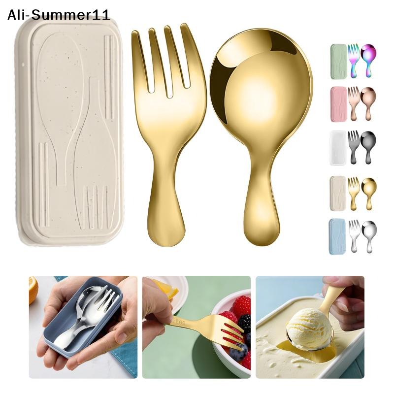 Camping Hiking Cooking - 【A6L】Steel Tableware Set Spoon Fork 2Pc