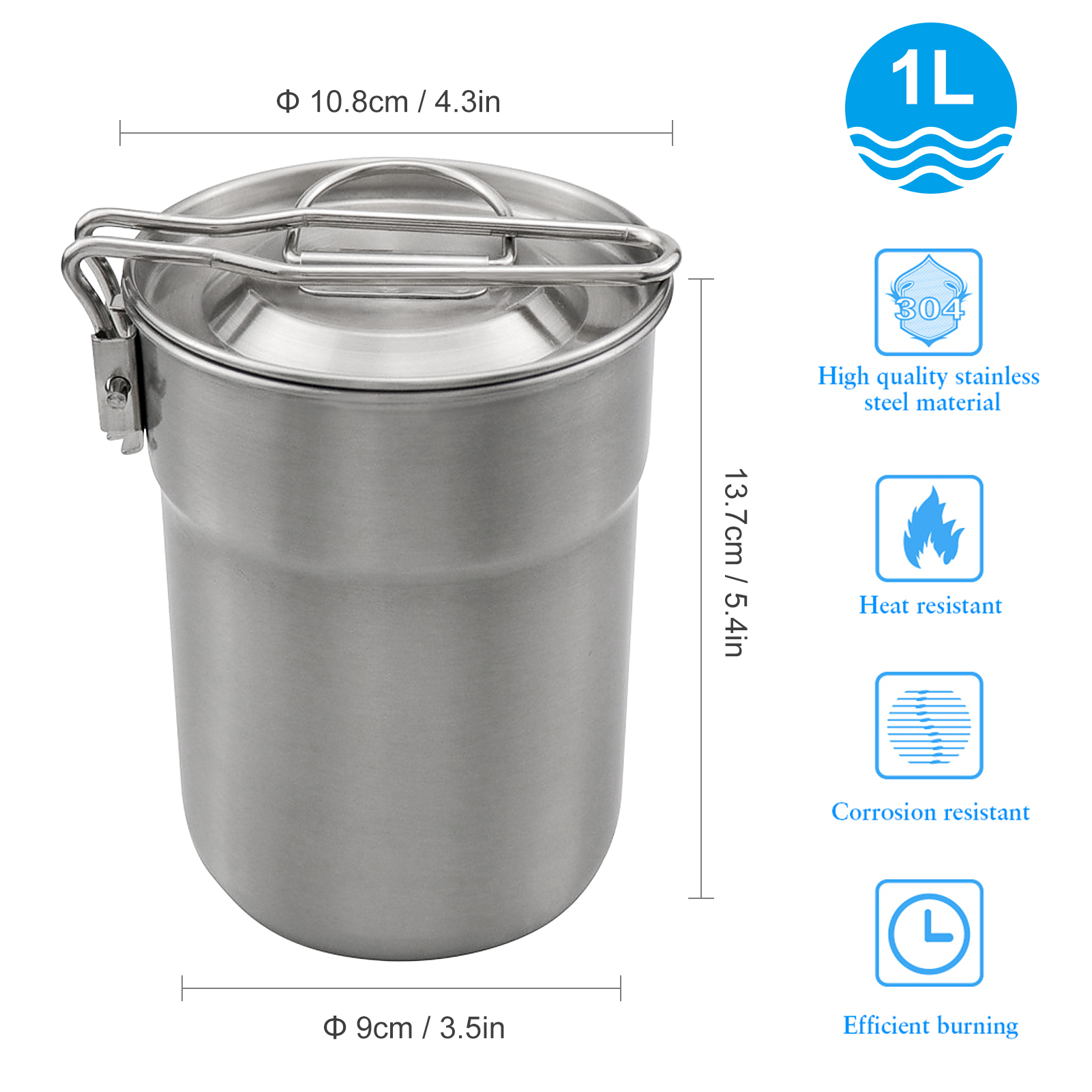 1L Coffee Cup with Folding Han - Camping Cooking Set Stainless Steel review and price