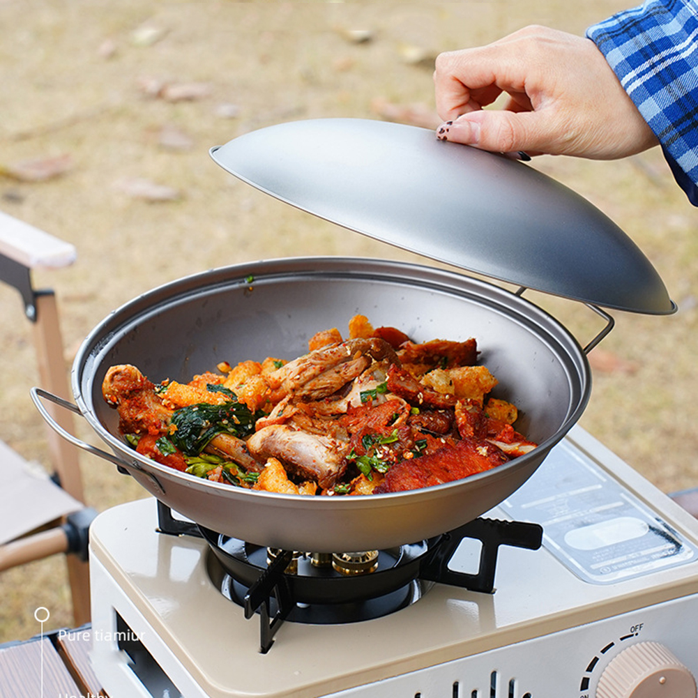 Titanium Wok Pan with Lid Doub - Camping Cooking Unit review and price
