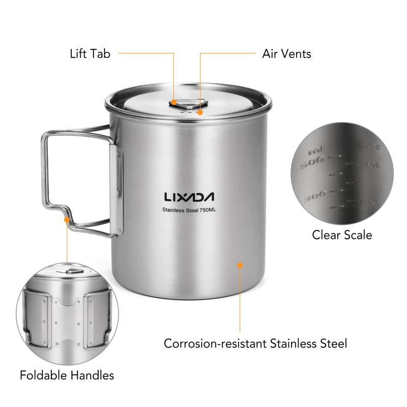 Lixada 750ml Cup Outdoor Stain - Camping Cooking Set Stainless Steel review and price