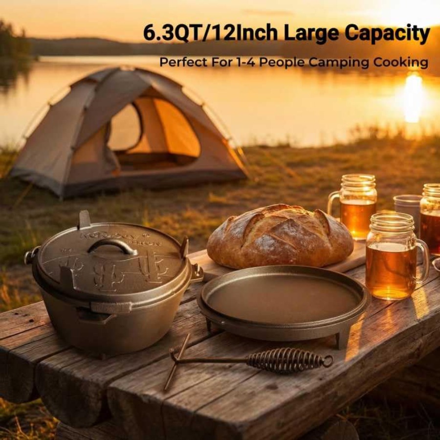 6.3qt Cast Iron Camping Dutch  - Camp Dutch Oven Cast review and price