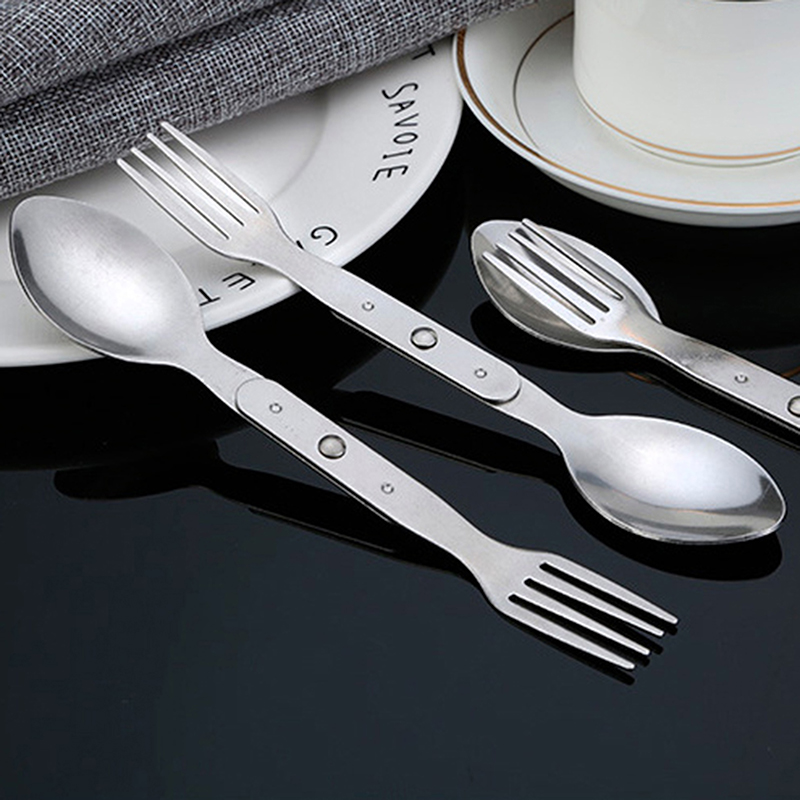2-in-1 Fork Dessert Spoon Cutl - Camping Cooking Set Stainless Steel review and price